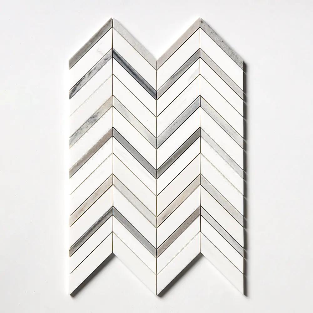 Snow White, Skyline Honed Chevron Fusion Waterjet Marble Mosaics 16x11 7/8 by Stonetiledepot