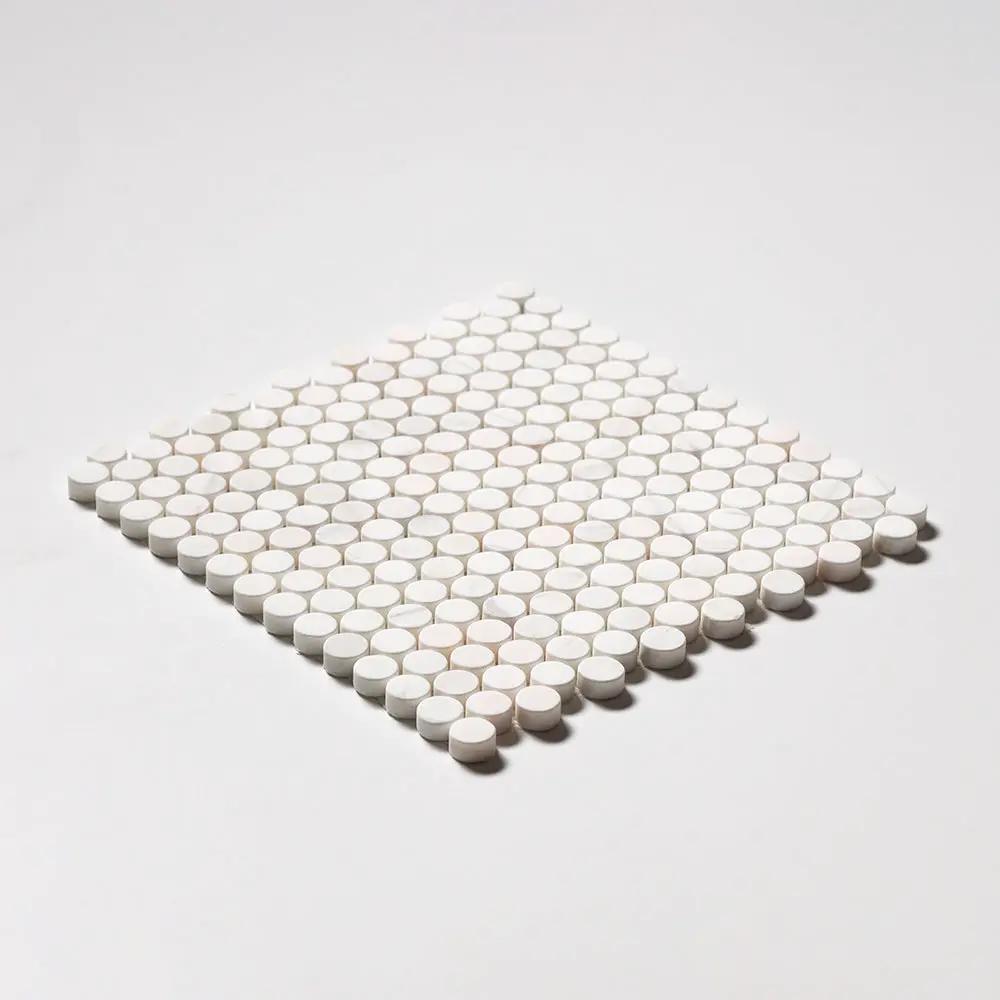 Snow White Tumbled Penny Round Marble Mosaics 11 1/4x11 3/4 by Stonetiledepot