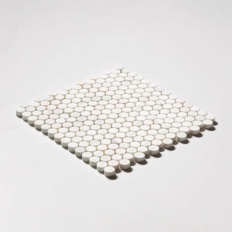 Snow White Tumbled Penny Round Marble Mosaics 11 1/4x11 3/4 by Stonetiledepot
