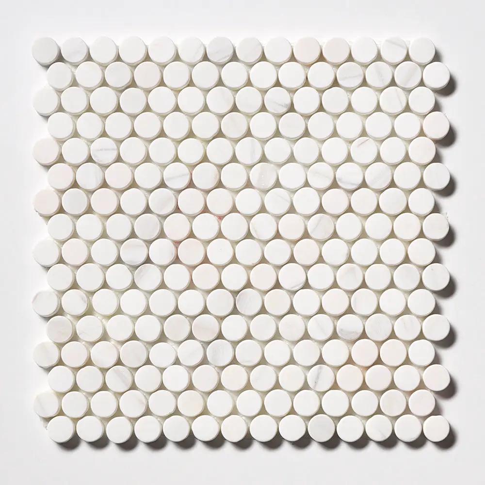 Snow White Tumbled Penny Round Marble Mosaics 11 1/4x11 3/4 by Stonetiledepot