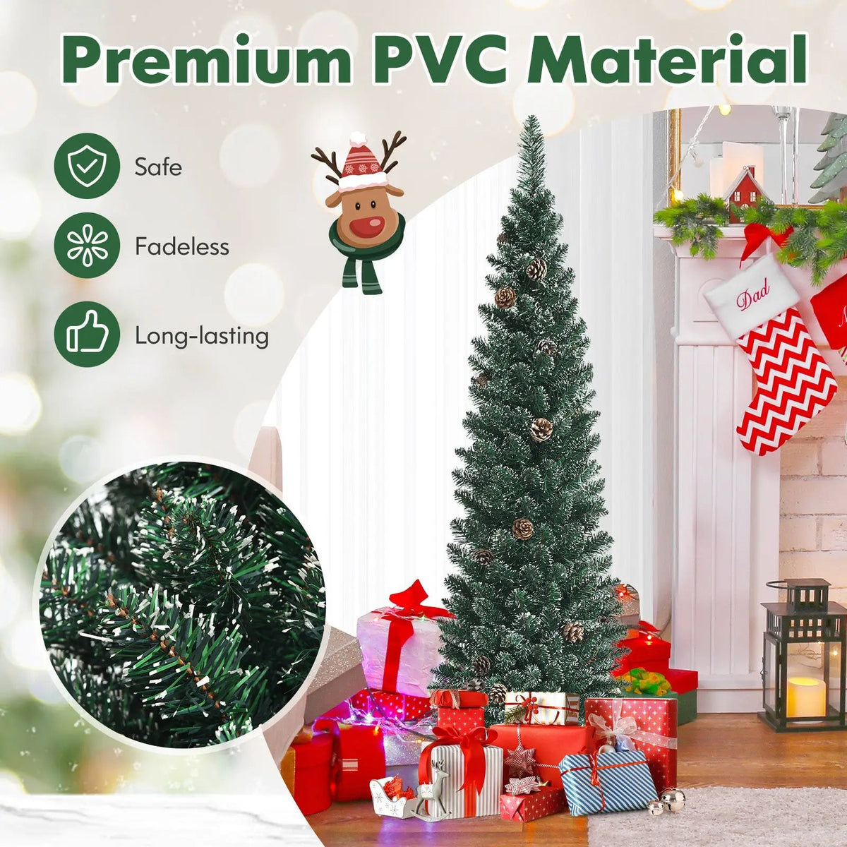 Snowy Artificial Pencil Christmas Tree with Pine Cones, photo 6 of 24