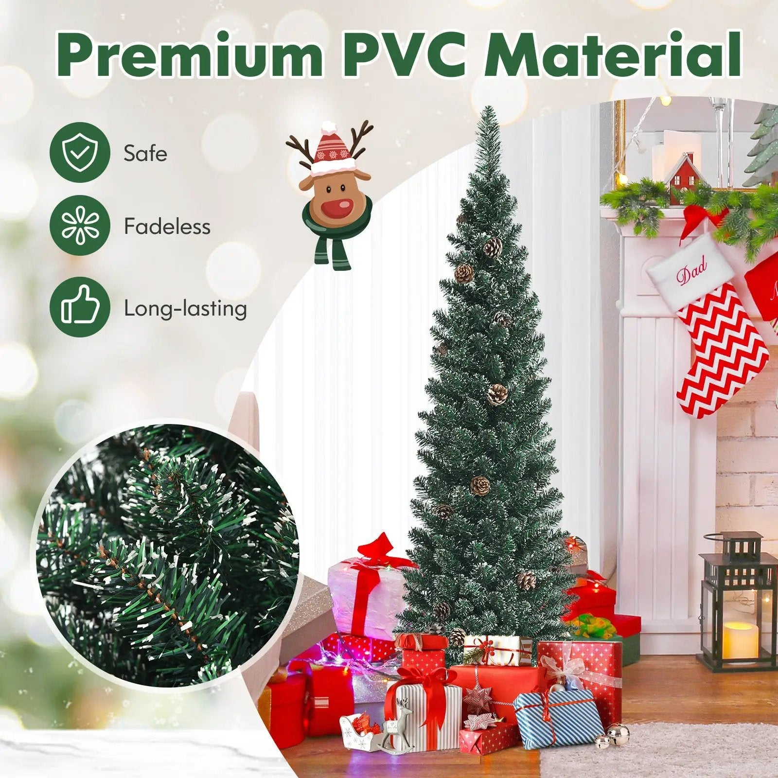 Snowy Artificial Pencil Christmas Tree with Pine Cones by DirectDeals