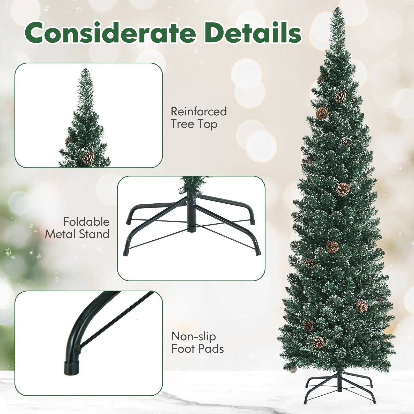 Snowy Artificial Pencil Christmas Tree with Pine Cones by DirectDeals