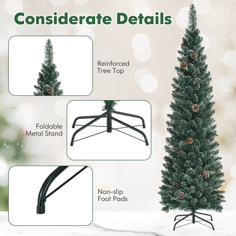 Snowy Artificial Pencil Christmas Tree with Pine Cones by DirectDeals