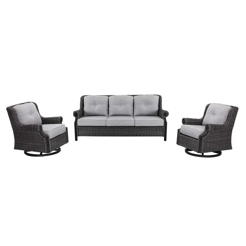 Lassen wicker living room set: 1 three-seater sofa and 2 swivel rocking chairs by Outdoor-USA®