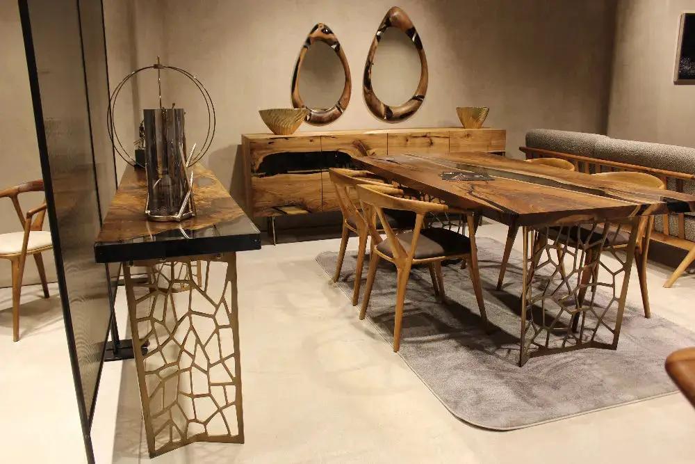 Walnut wood and resin sofa & entry table | Voronoi collection, photo 6 of 10
