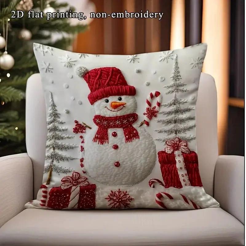 Soft Cushion Christmas Throw Pillow Cover - Red & White Snowman with Zipper Closure by House Of Avana