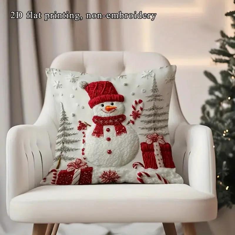 Soft Cushion Christmas Throw Pillow Cover - Red & White Snowman with Zipper Closure by House Of Avana