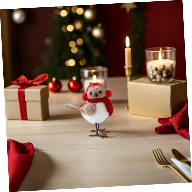 Soft Fabric Plush Bird Ornaments with Santa Hats - 3 Piece Set by House Of Avana