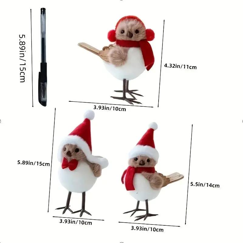 Soft Fabric Plush Bird Ornaments with Santa Hats - 3 Piece Set by House Of Avana