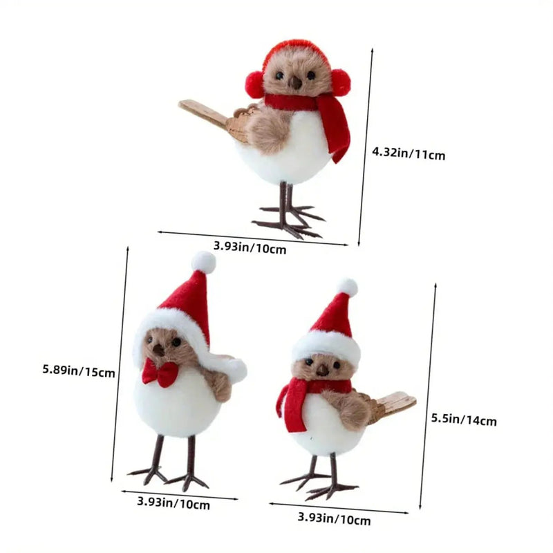 Soft Fabric Plush Bird Ornaments with Santa Hats - 3 Piece Set by House Of Avana