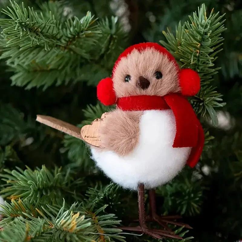 Soft Fabric Plush Bird Ornaments with Santa Hats - 3 Piece Set by House Of Avana