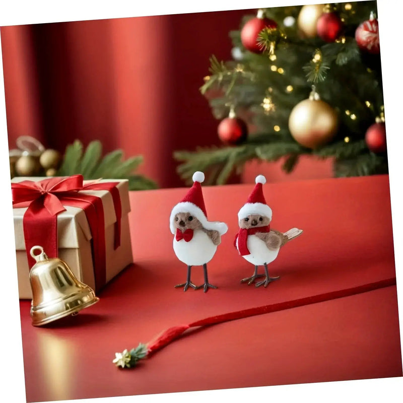 Soft Fabric Plush Bird Ornaments with Santa Hats - 3 Piece Set by House Of Avana