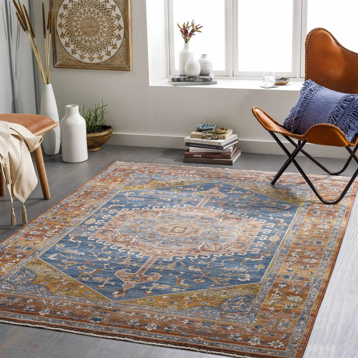 Solana Blue Medallion Area Carpet - Clearance, installed in a room