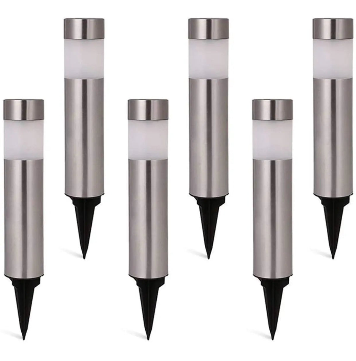 Solar Bollard Lights Outdoor - Stainless Steel Warm White LED 6 Pack by Outdoor Solar Outlet