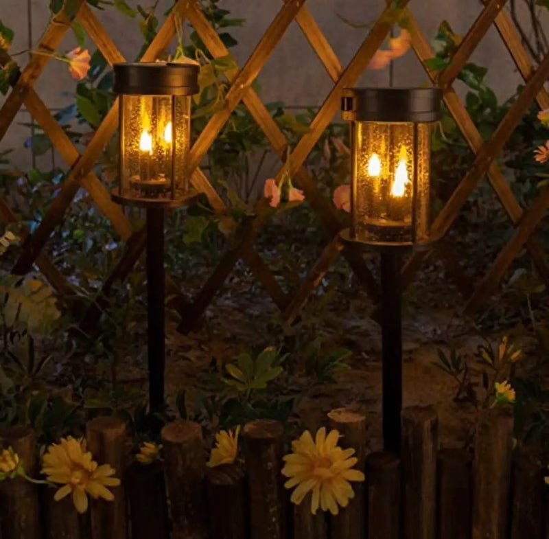 Solar Flickering Candle Lantern Outdoor Garden Stake Lights (2Pack, Black) by Outdoor Solar Outlet