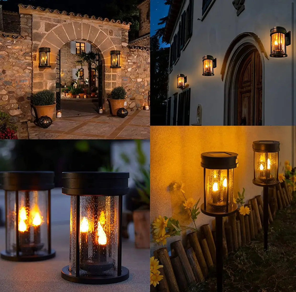 Solar Flickering Candle Lantern Outdoor Garden Stake Lights (2Pack, Black) by Outdoor Solar Outlet