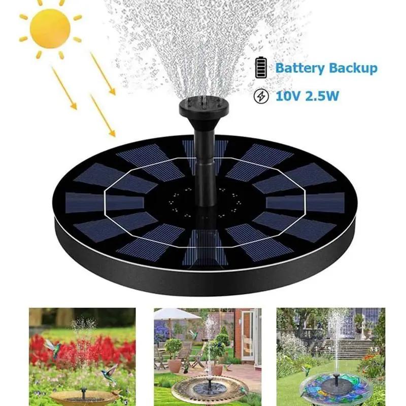 Solar Fountain Pump 2.5W Circle Floating Solar Water Fountains Pump Built-in Battery Backup with 6 Nozzles by Outdoor Solar Outlet
