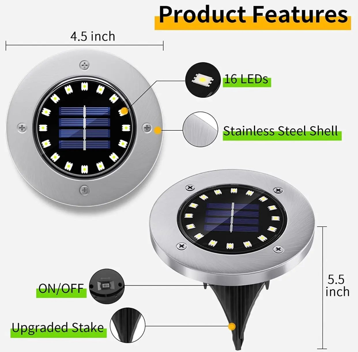 LumenX Solar Garden Disk Lights 16LED Solar Ground Lights Underground Lights,4 Pack-20 Lumen by Outdoor Solar Outlet