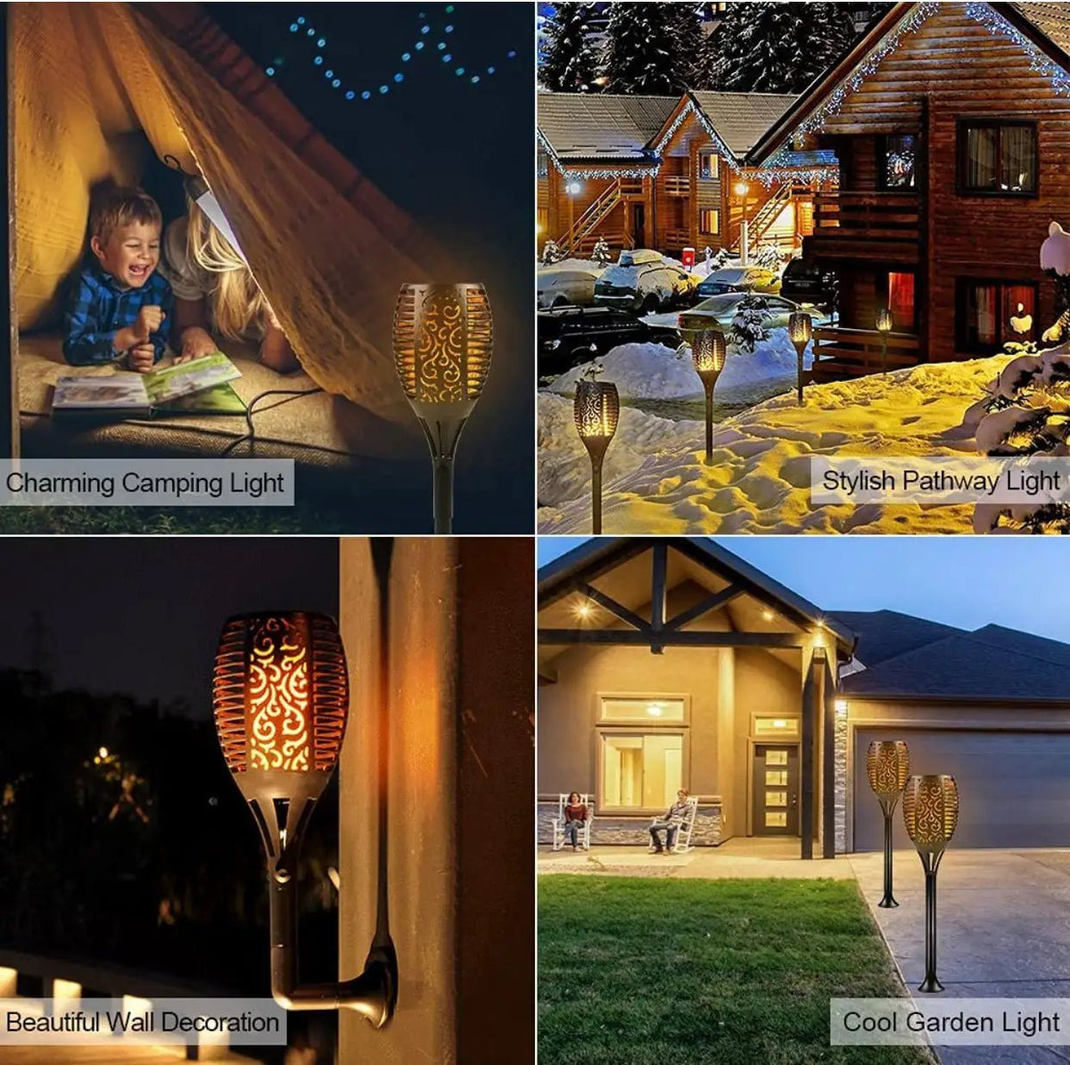 Solar LED Flame Lamp Lawn Flame Flickering Torch Light Outdoor Fire 96 LED Lights 4 Pack by Outdoor Solar Outlet