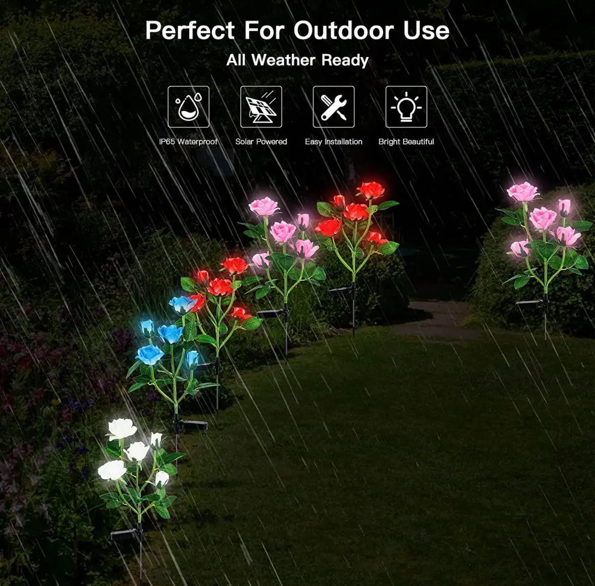Solar LED Rose Flower Light (2 Pack) by Outdoor Solar Outlet