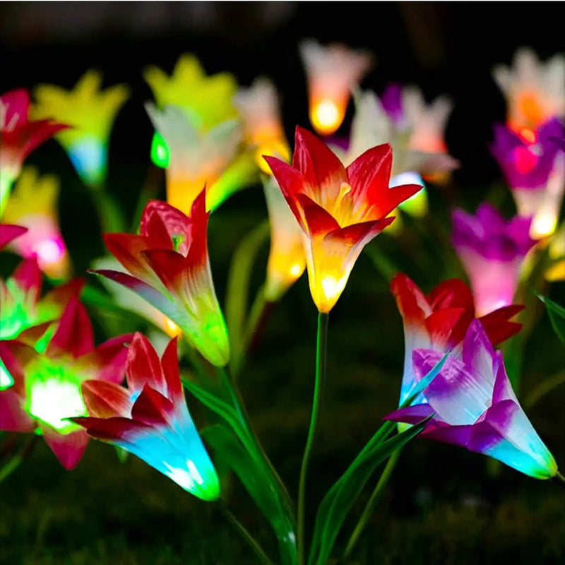 Solar Lily Flower Lights (Pack of 4 = 16 Flowers) by Outdoor Solar Outlet