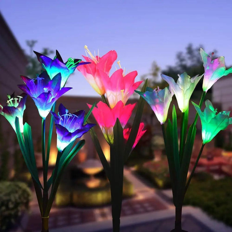 Solar Lily Flower Lights (Pack of 4 = 16 Flowers) by Outdoor Solar Outlet