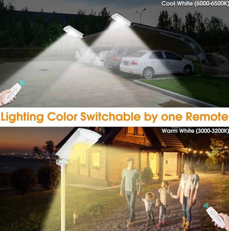 Solar Street Lights Outdoor, Cool White/Warm White Solar Street Light Dusk to Dawn/Motion Sensor, 1300LM IP65 Waterproof, Dimmable Remote Control by Outdoor Solar Outlet