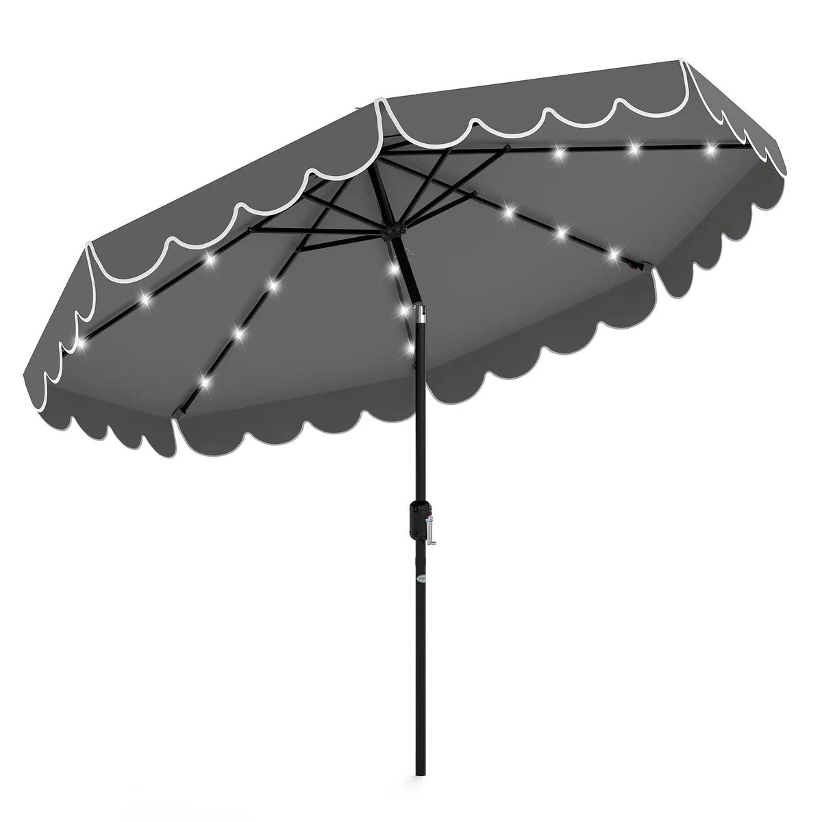 9.3 Feet Solar Patio Umbrella with 24 LED Lights Vented Top and Ruffles-Beige, photo 4 of 10