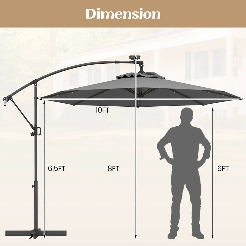 10 Feet 360° Rotation Solar Powered LED Patio Offset Umbrella without Weight Base-Gray by DirectDeals
