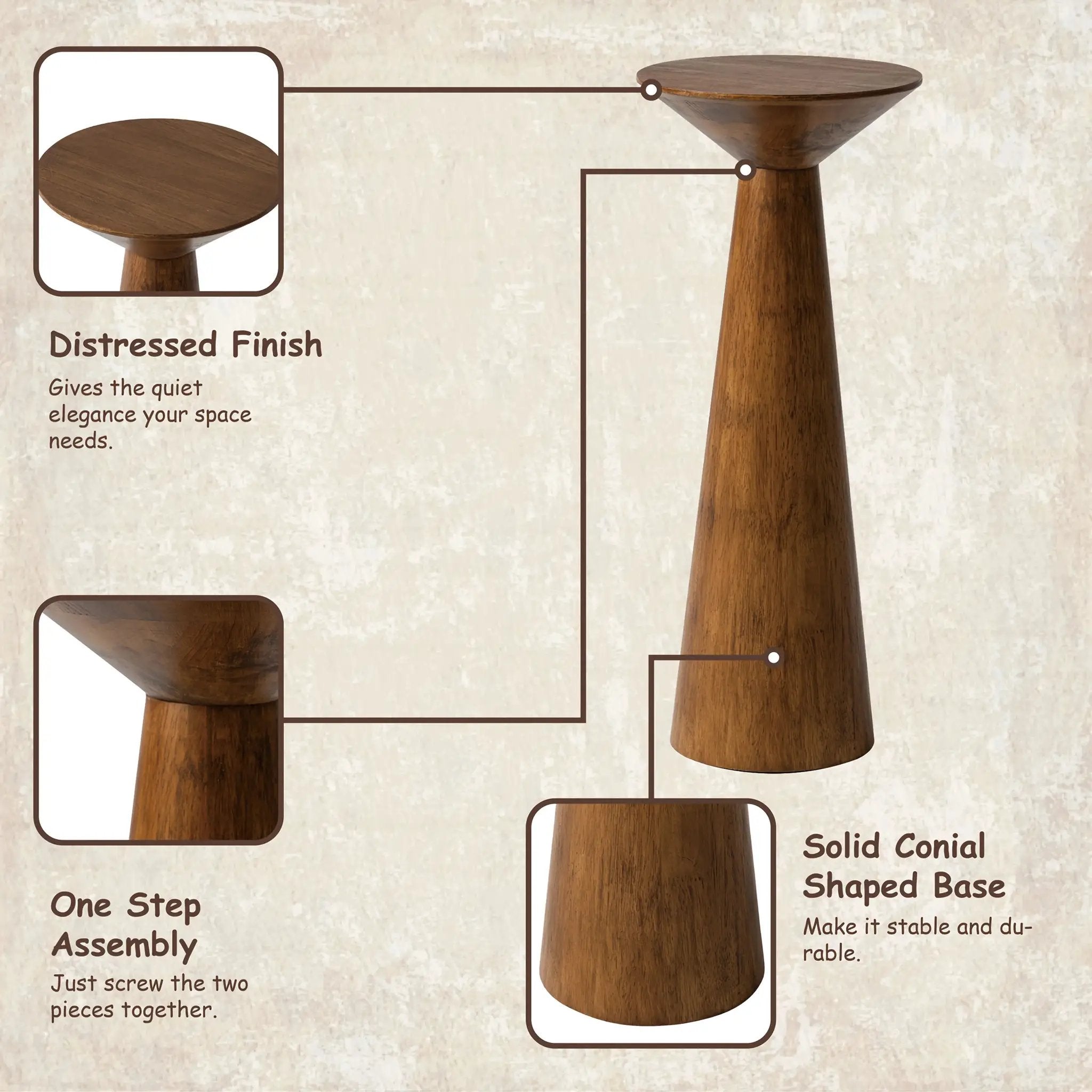 Solid Wood Modern Farmhouse Tall Pedestal End Table with Round Top - Lightweight Sturdy Indoor/Outdoor Accent Table, Walnut Finish, Compact Round Drink Table for Patio, Living Room, Bedroom, Small Space - Durable Wood Constru by House Of Avana