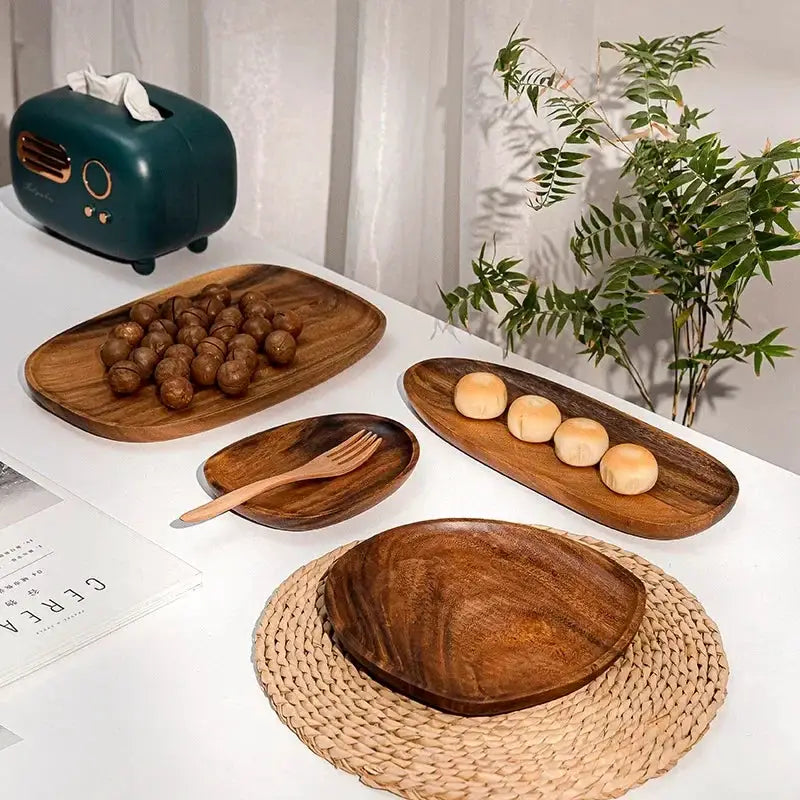 Solid Wood Oval Serving Tray with Irregular Shape for Fruit and Bread by House Of Avana
