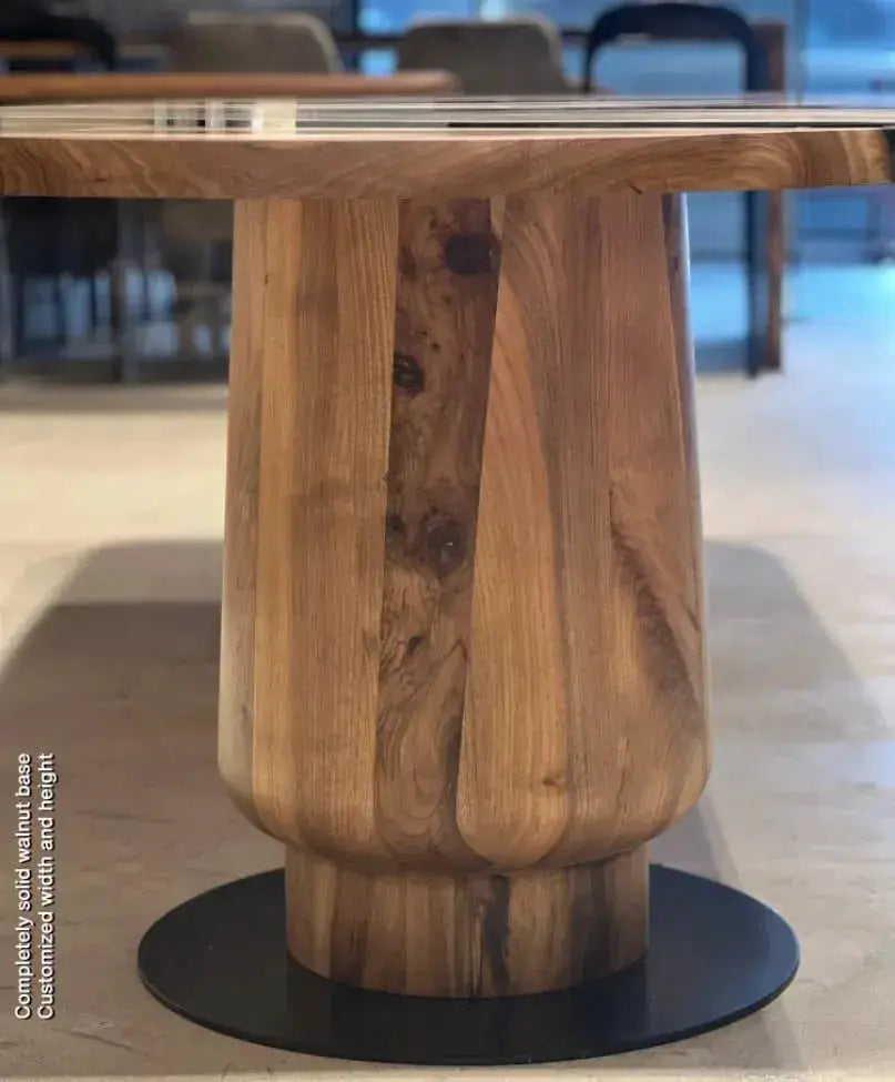 Round Epoxy Resin Table with Wooden Tulip Base Made of Walnut, photo 2 of 10