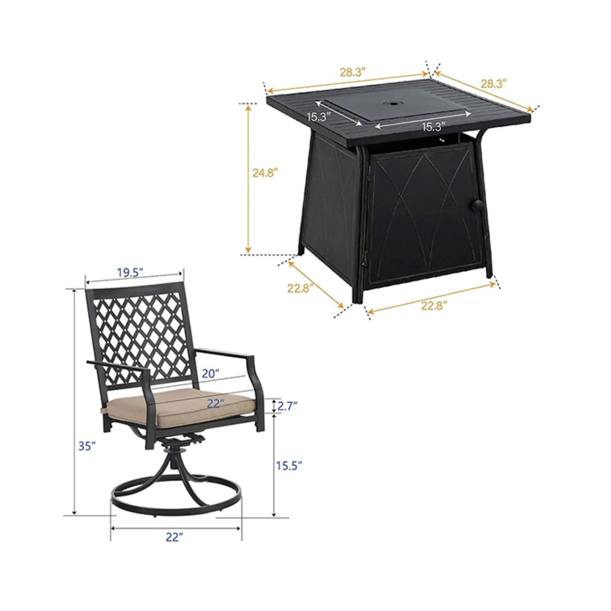Sophia & William Outdoor Gas Fire Pit Table Set W/ Cushioned Swivel Dining Chairs, 5PCS (SAK63872) by SAKSBY WHOLESALE