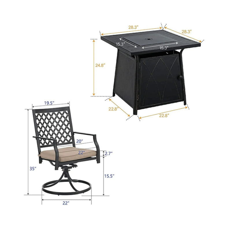 Sophia & William Outdoor Gas Fire Pit Table Set W/ Cushioned Swivel Dining Chairs, 5PCS (SAK63872) by SAKSBY WHOLESALE
