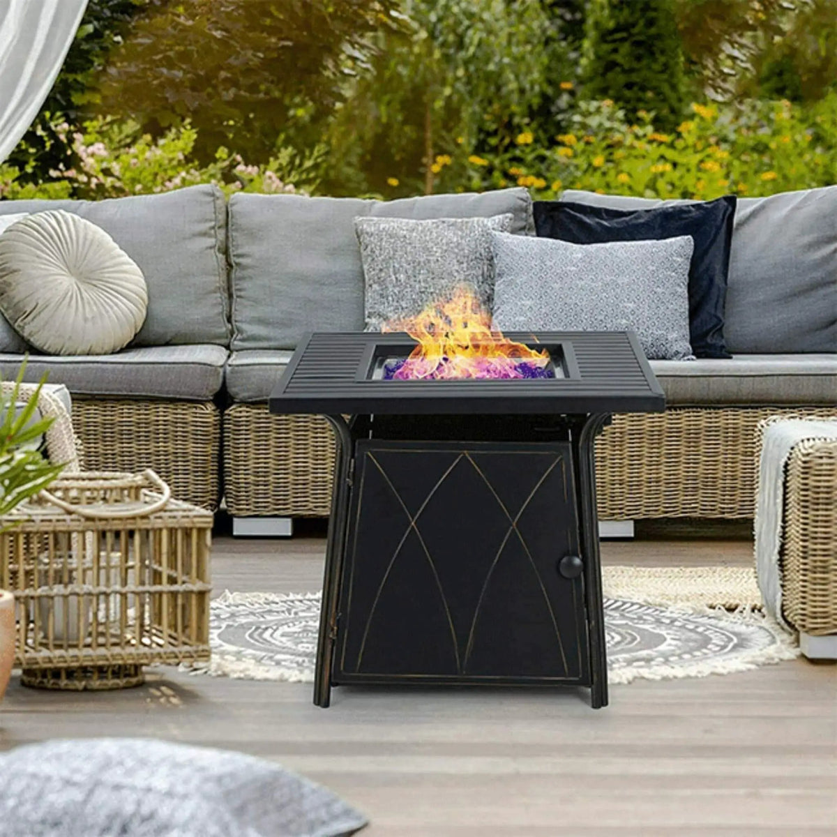 Sophia & William Outdoor Gas Fire Pit Table Set W/ Cushioned Swivel Dining Chairs, 5PCS (SAK63872) by SAKSBY WHOLESALE