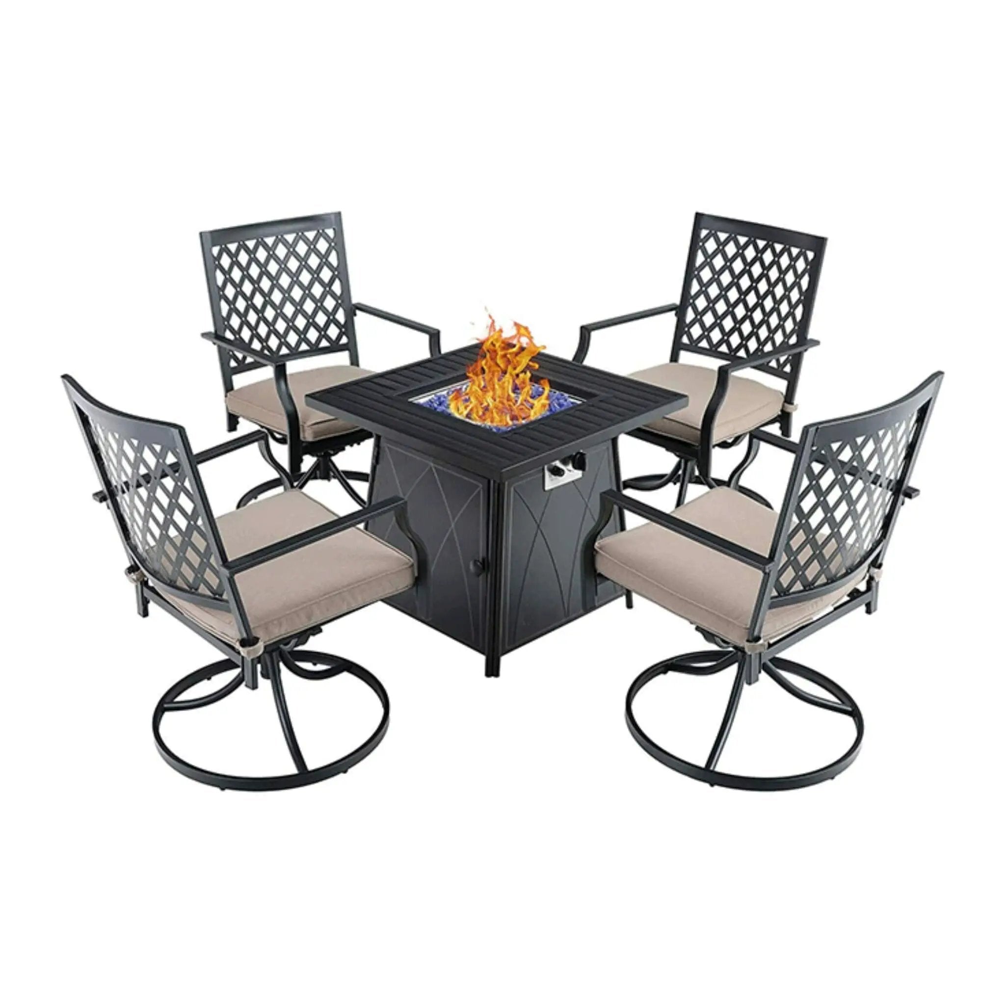 Sophia & William Outdoor Gas Fire Pit Table Set W/ Cushioned Swivel Dining Chairs, 5PCS (SAK63872) by SAKSBY WHOLESALE