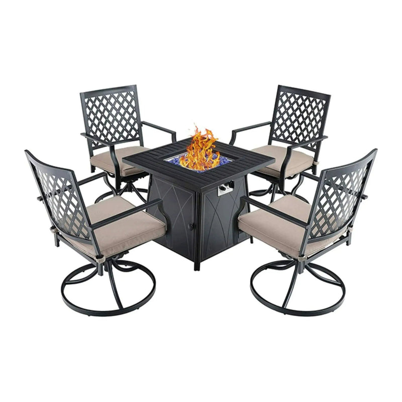 Sophia & William Outdoor Gas Fire Pit Table Set W/ Cushioned Swivel Dining Chairs, 5PCS (SAK63872) by SAKSBY WHOLESALE