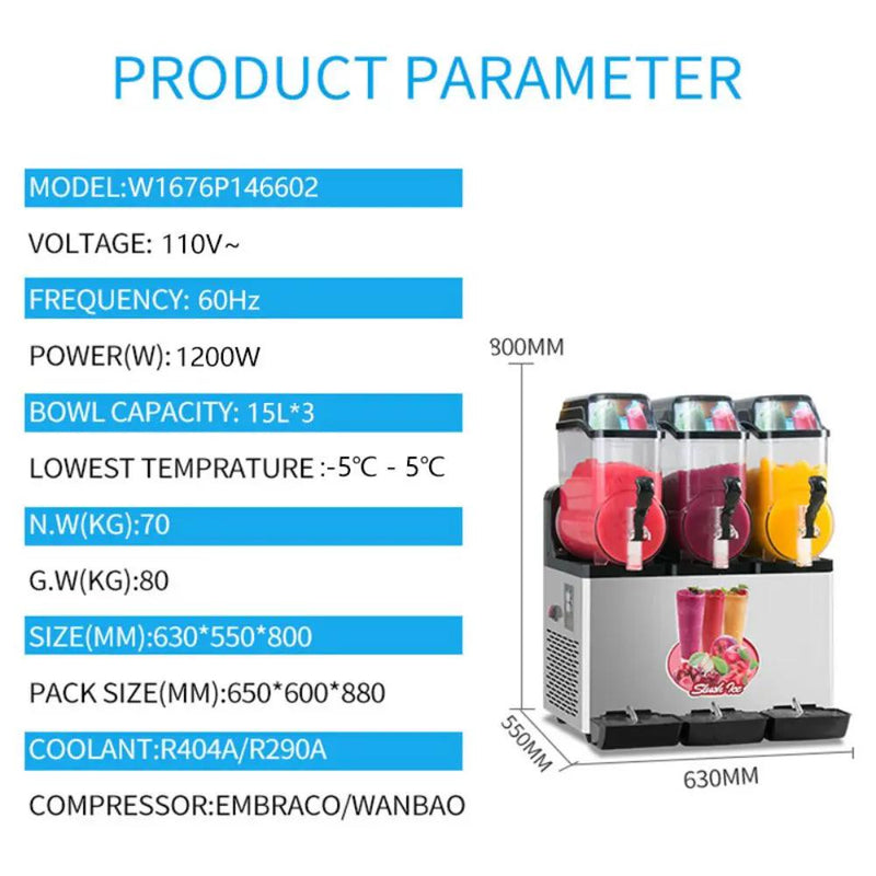 Premium Commercial Stainless Steel Slushy Machine With Triple Tank Advance Cooling, 45L (SAK52258) by SAKSBY WHOLESALE