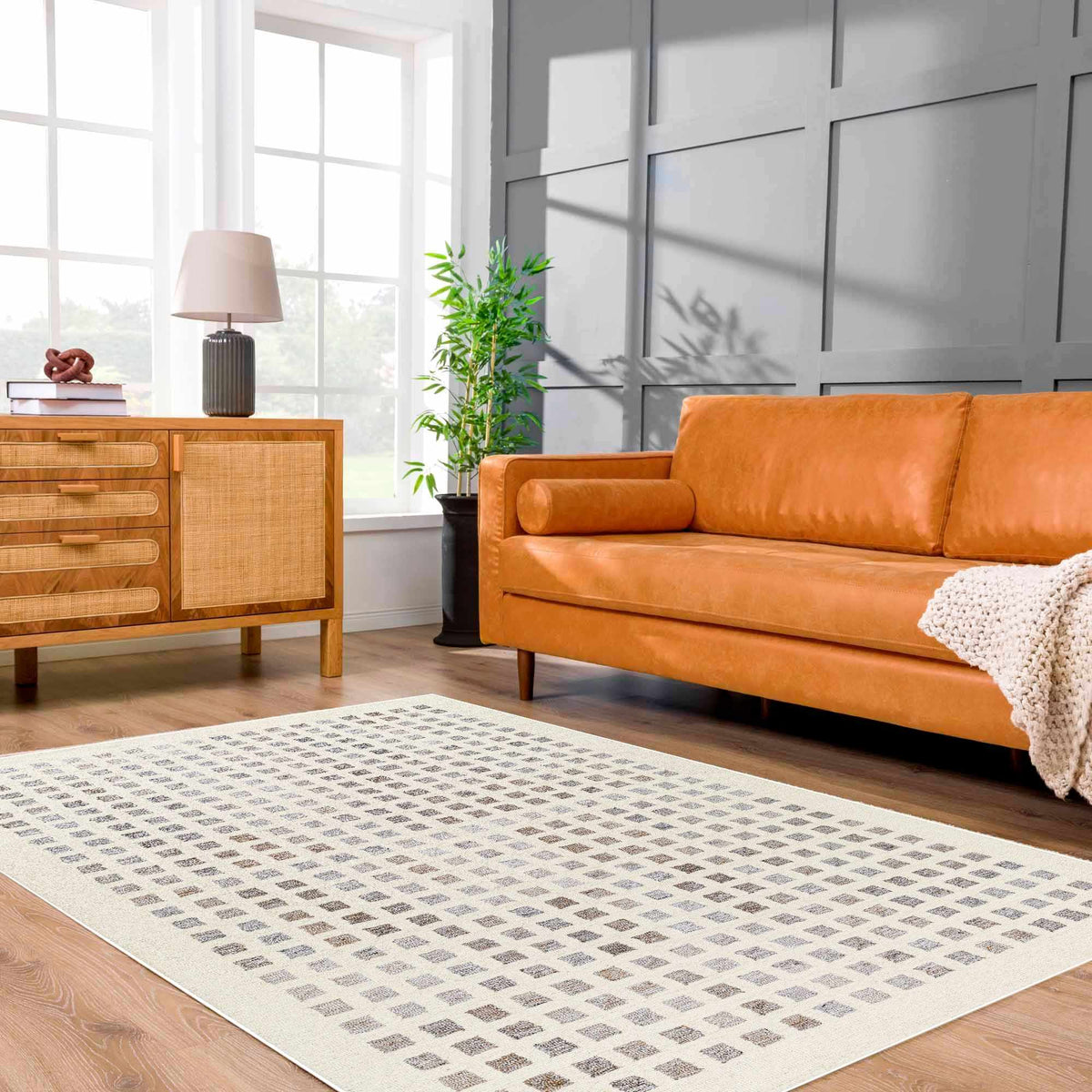 Harib Area Rug, installed in a room