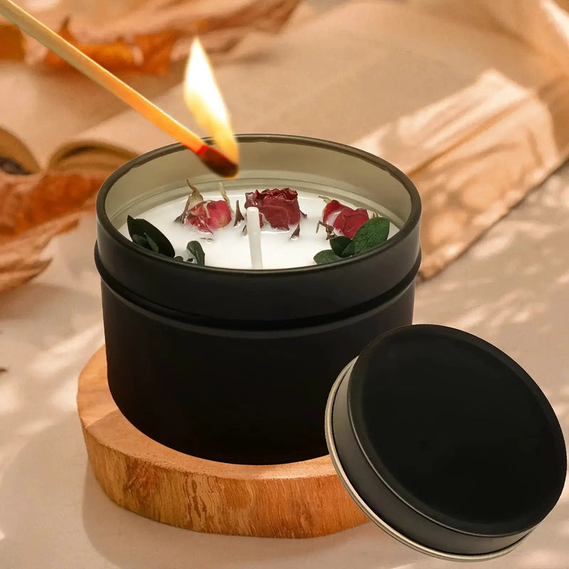 Soy Wax Candle in Black Metal Jar Long Burning by House Of Avana