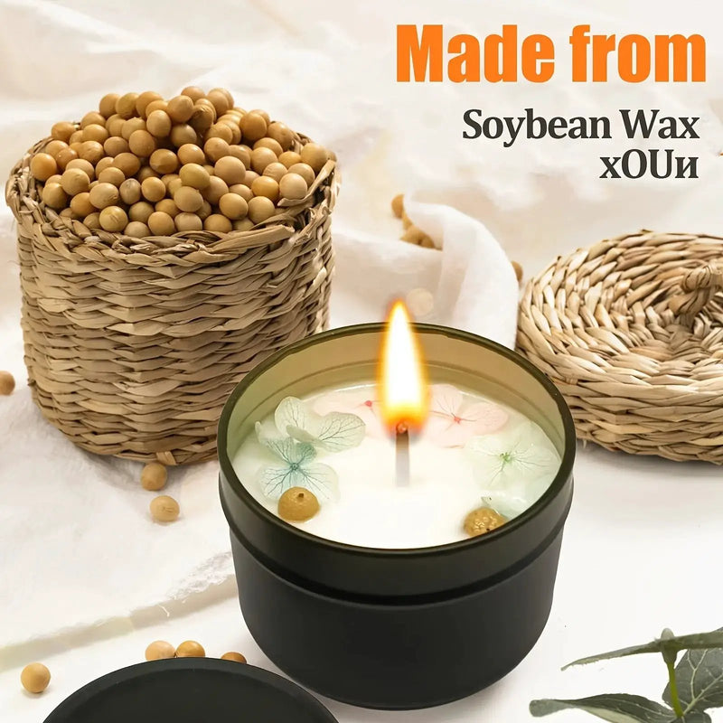 Soy Wax Candle in Black Metal Jar Long Burning by House Of Avana
