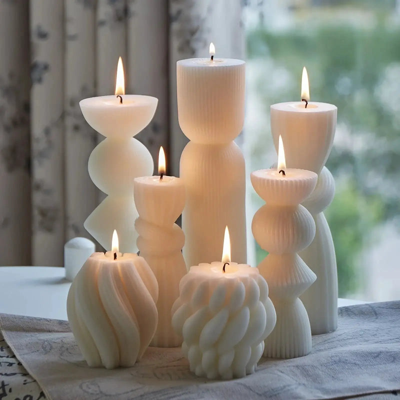 Soy Wax Ribbed Pillar Candles 7-Pack by House Of Avana