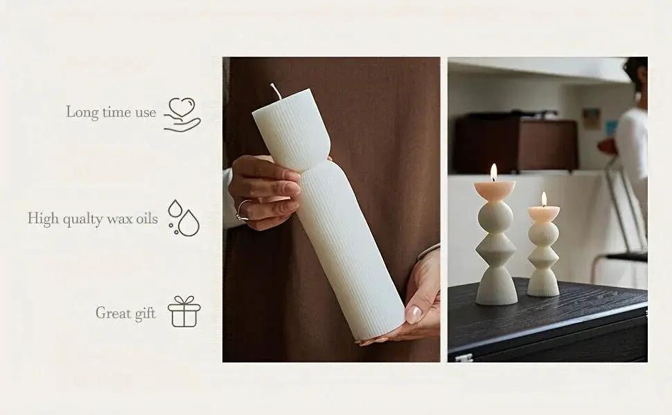 Soy Wax Ribbed Pillar Candles 7-Pack by House Of Avana