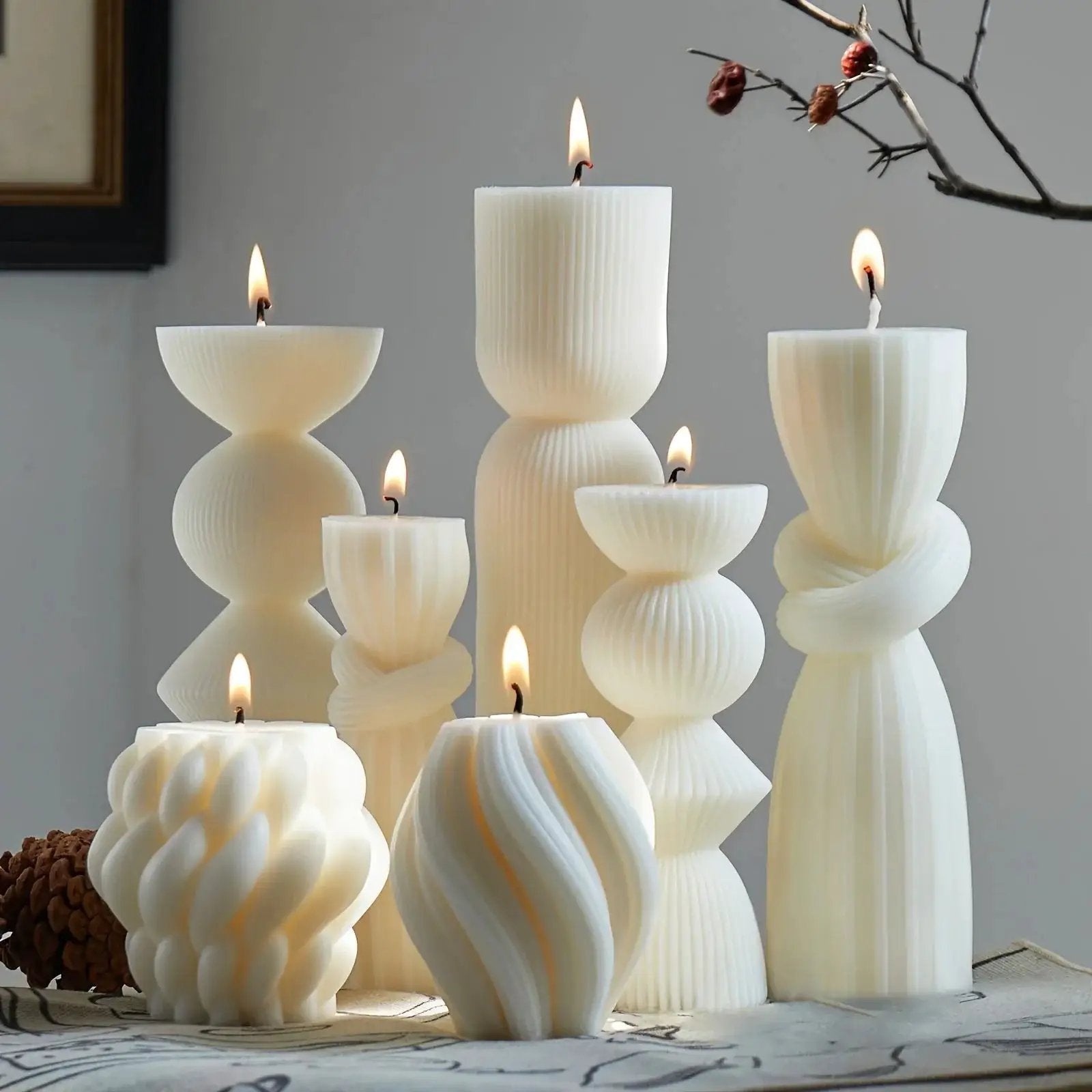Soy Wax Ribbed Pillar Candles 7-Pack by House Of Avana