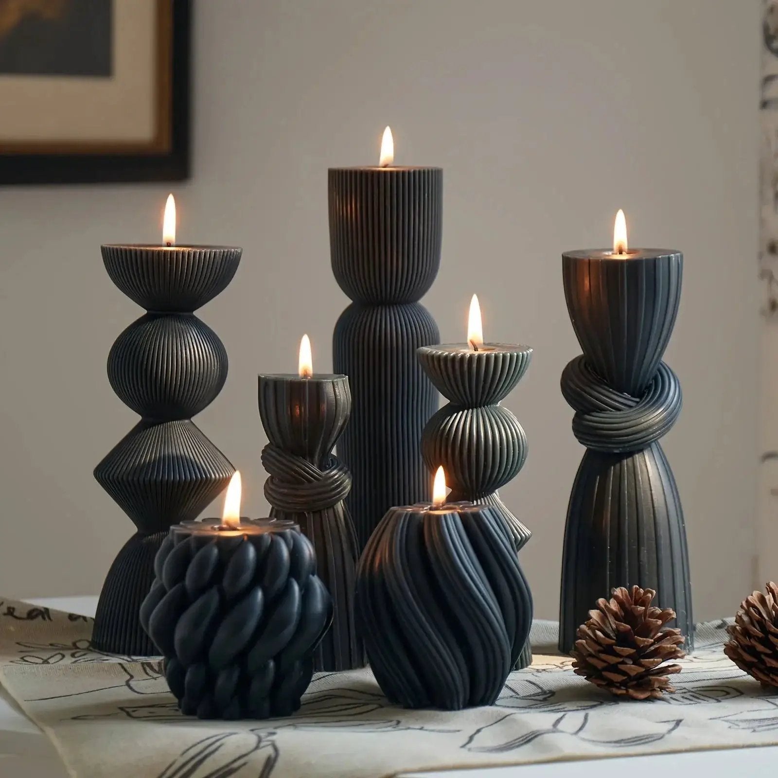 Soy Wax Ribbed Pillar Candles 7-Pack by House Of Avana