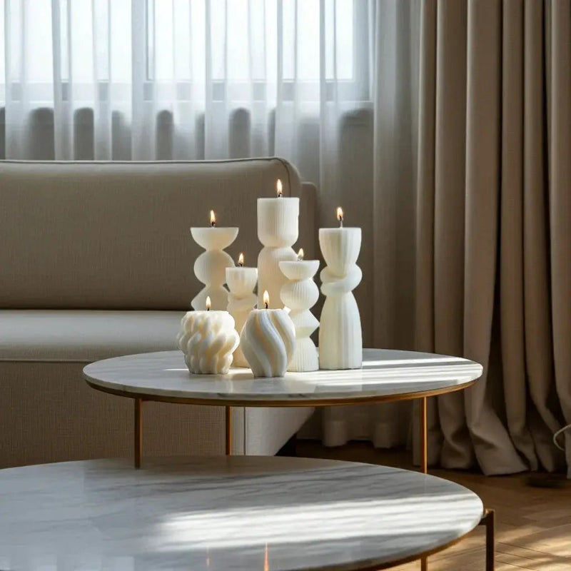 Soy Wax Ribbed Pillar Candles 7-Pack by House Of Avana