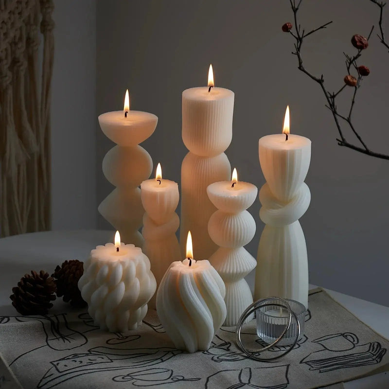 Soy Wax Ribbed Pillar Candles 7-Pack by House Of Avana