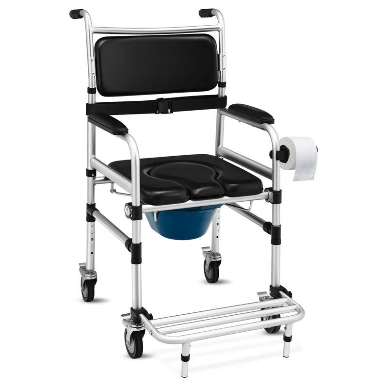 2-in-1 Aluminum Commode Shower Wheelchair with Locking Casters by DirectDeals