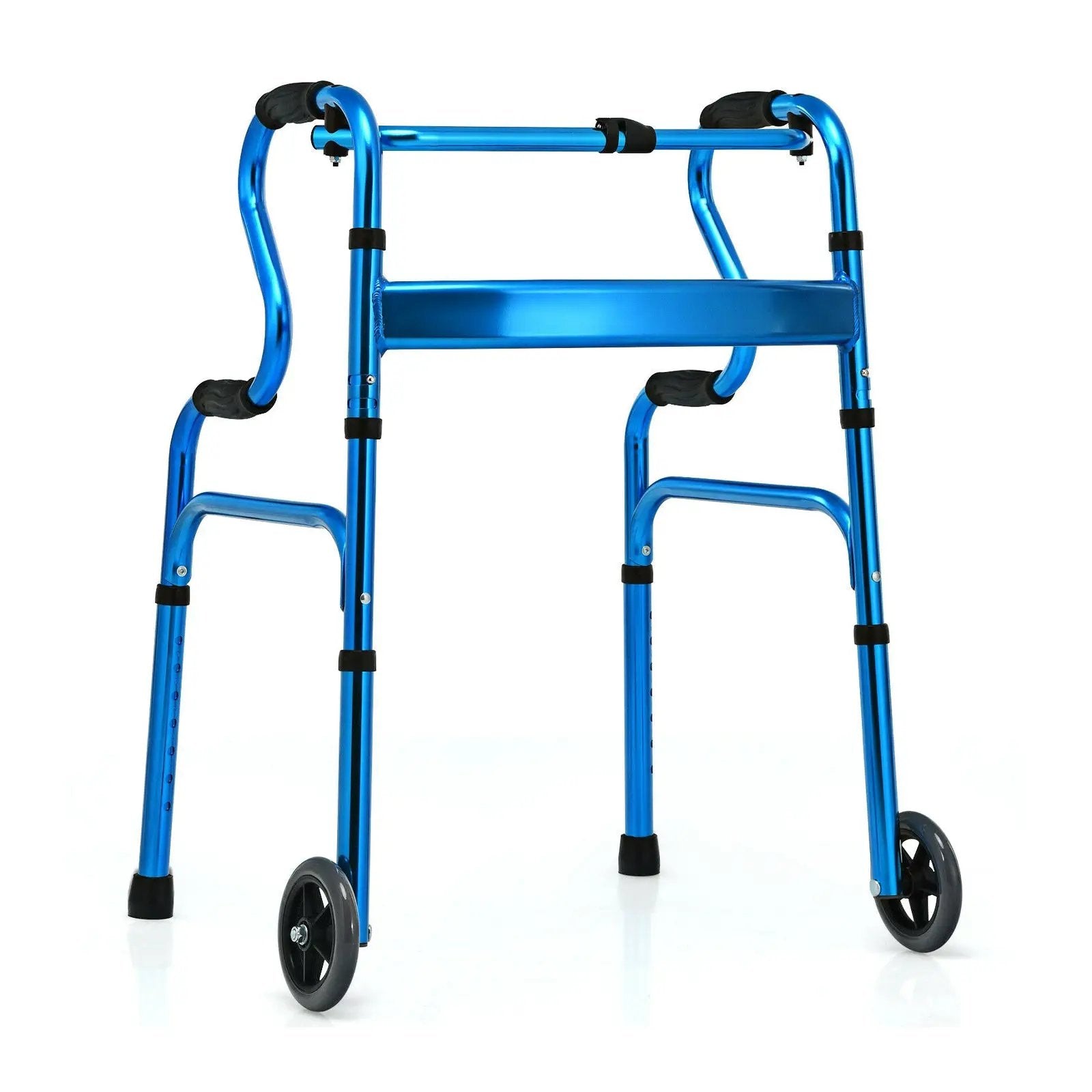 Adjustable Heavy-Duty Folding Walker with Unidirectional Wheels and Bi-Level Armrests-Black by DirectDeals